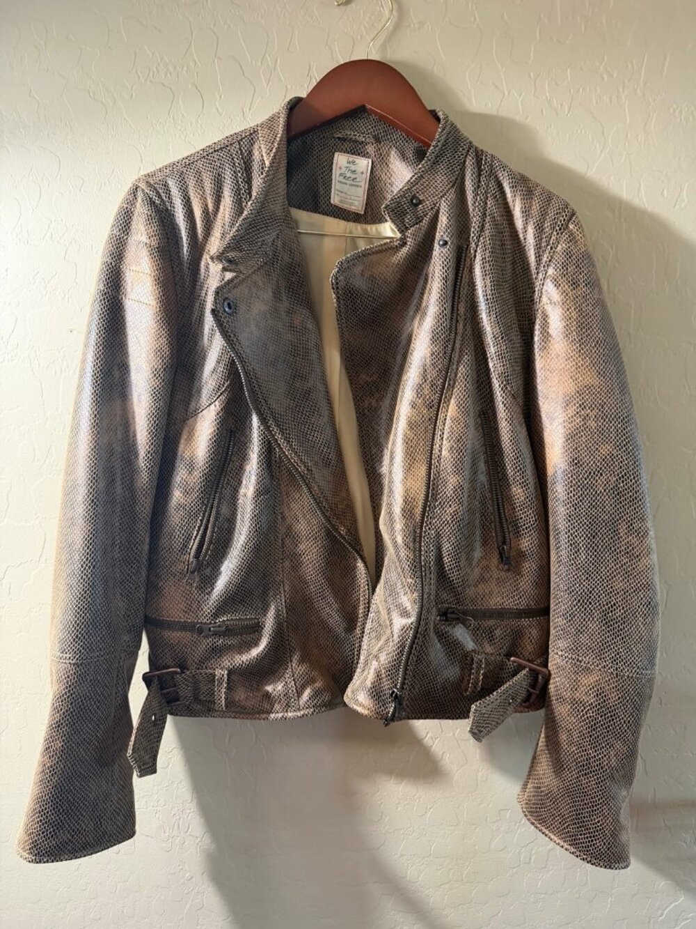 Women's Free People Snake Print Faux Leather Motorcycle Jacket
